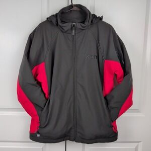 Gorpcore Performance Softshell Jacket Mens XL Black Red Hooded Pockets Hiking